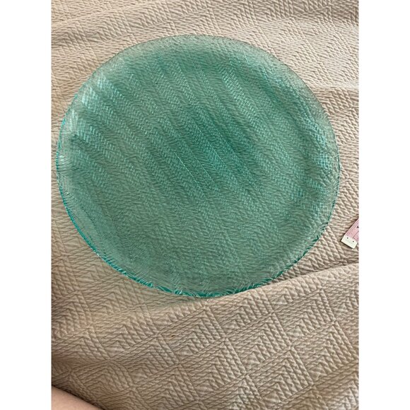 Arcoroc France Vintage Serving Platter 12.5 Inch Teal Herringbone Chevron Rare - Picture 8 of 8